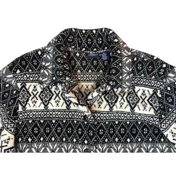 Liz Claiborne Cabincore Jacket Sherpa Fleece Shacket Aztec Black White Button M - Picture 2 of 9
